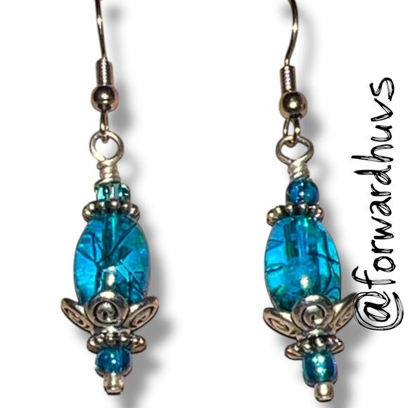 Bundle Sale 3 for $15 | Silver Tone Dangle Earrings with Blue Beads - Picture 1 of 7